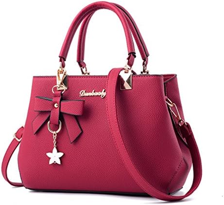 LIZHIGU Womens Leather Shoulder Bag Tote Bag Top-handle Handbags Purse Bags For Girls Office Ladies Wine Red