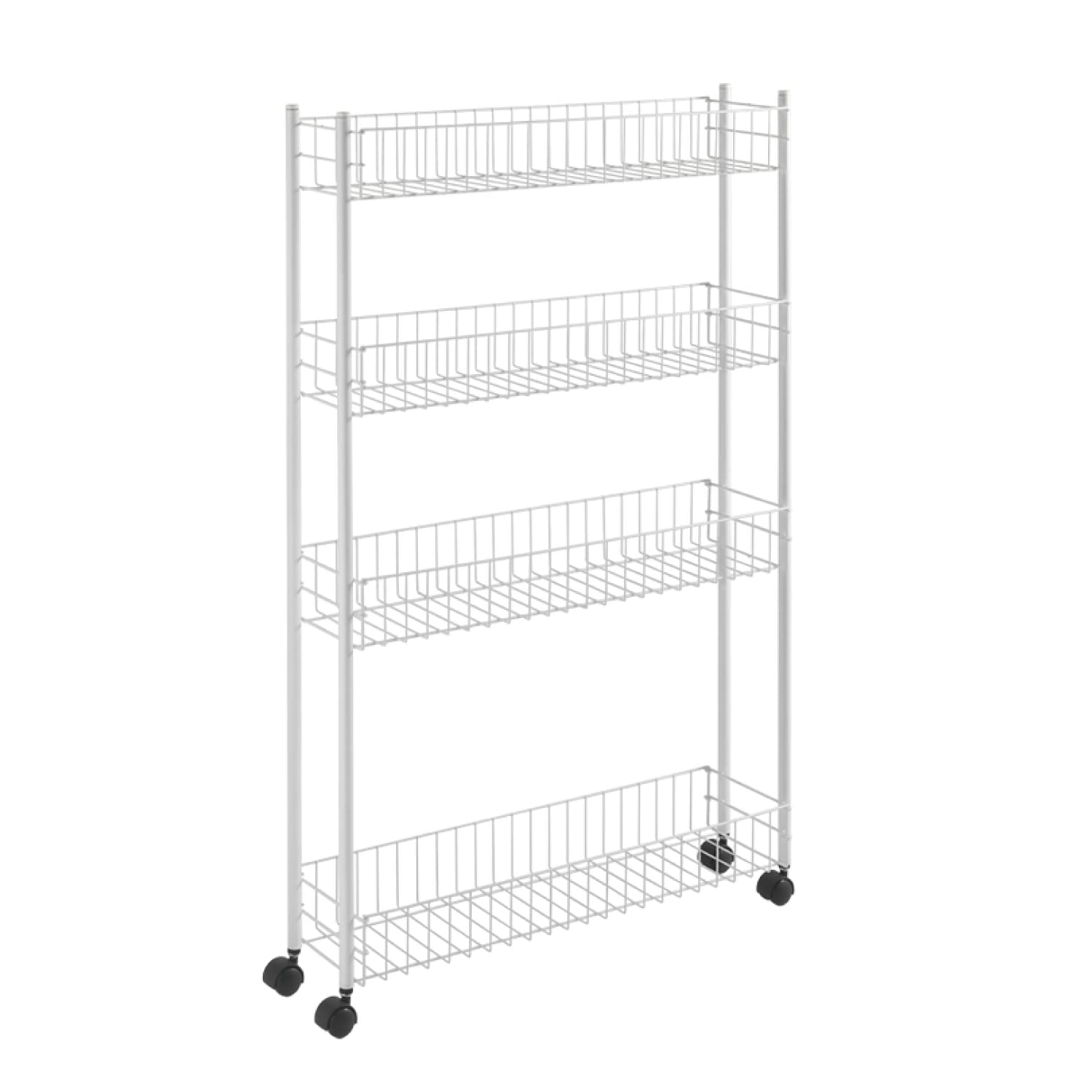 Metaltex Fino 4-Tier Extra-Slim Trolley with Wheels - Multipurpose Storage Cart for Small Spaces in The Home Including Kitchen, Bathroom, Office and Laundry - White, 58 X 16 X 95 Centimetres