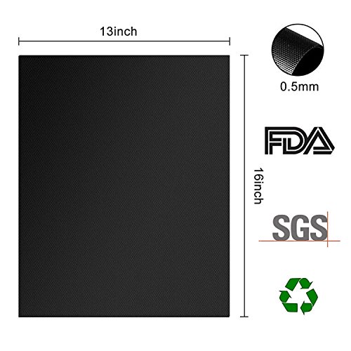 Teletrogy Grill Mat, Set of 5 Non-stick BBQ Grill & Baking Mats Reusable and Easy to Clean Cooking Accessories for Gas, Charcoal, Electric Grill and Kitchen Oven or Your Smoker -15.7 x 13 Inch (Black)