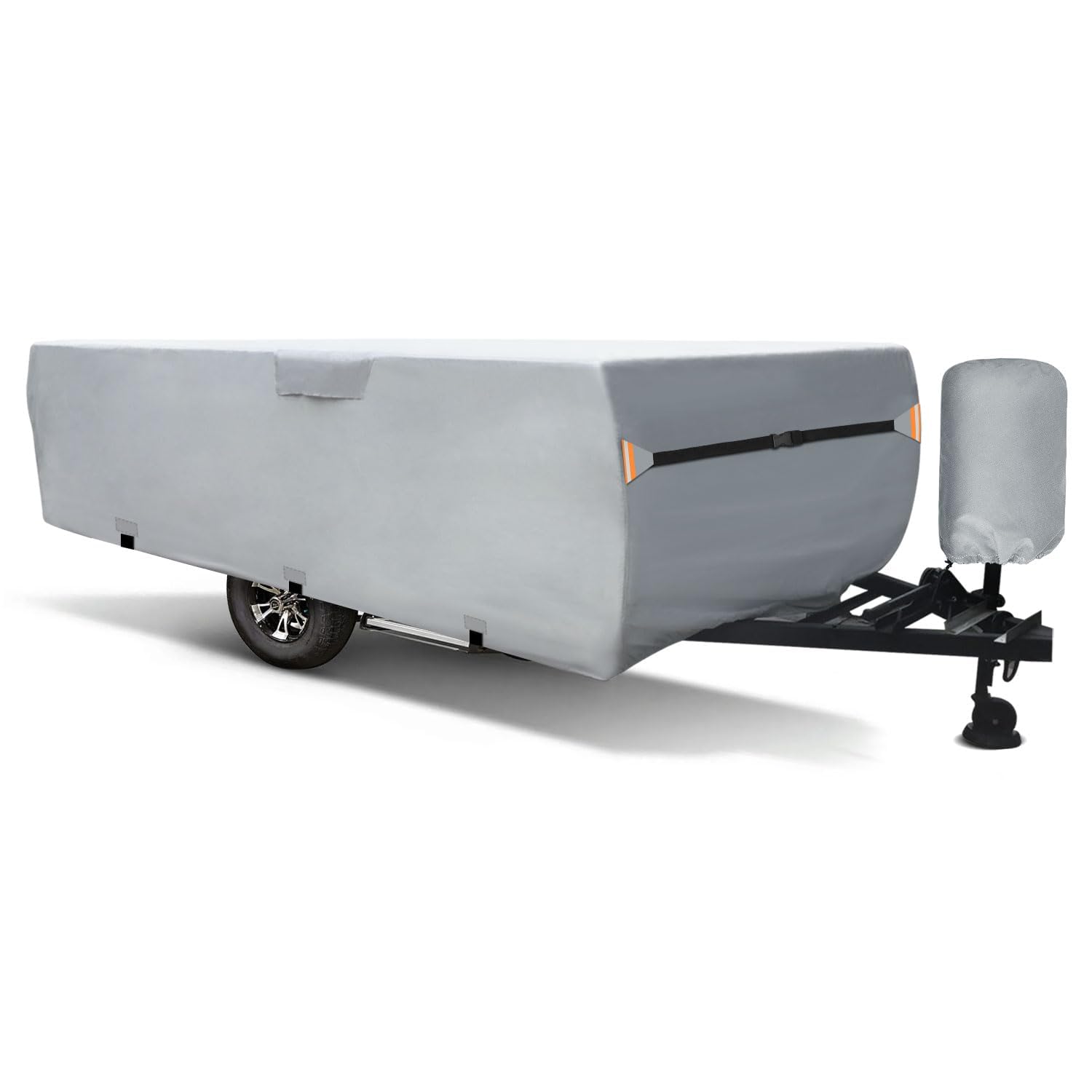 Photo 1 of pop Up Camper Cover,Upgraded Heavy Ripstop Waterproof Trailer Cover with 3 Bottom Straps, Anti-UV Windproof All Season Protection Pop Up Folding Trailer Cover Fits 12'-14' Trailers