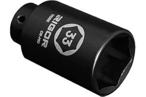 RIGOR 11005 33mm Axle Nut Impact Socket | 1/2-Inch Drive, 6 Point, Deep, CR-MO, Metric | Quick-Fit for Hog Ring Anvil | Laser Etched