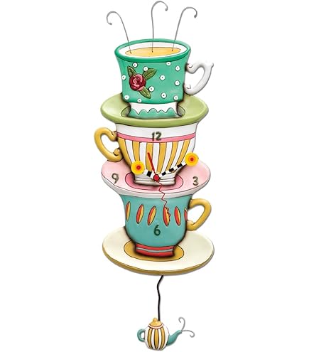 アレンデザインスタジオ　壁掛け時計　振り子時計　ティーポット　ティーカップ Amazon.com: Enesco Allen Designs Spot of Tea Stacked Cups Sculpted
