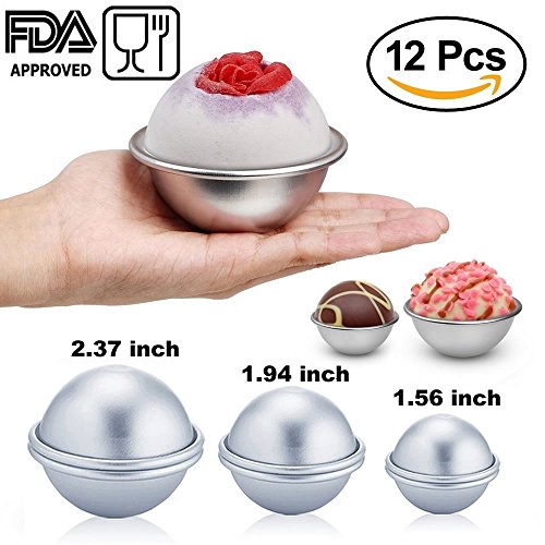 DIY Metal Bath Bomb Mold Kits, 12 pcs 3 Size with Baking Stickers Soap Molds Large & Small Bomb Molds Round Molds Fits for Crafting Your Homemade Own Fizzles by Meiso