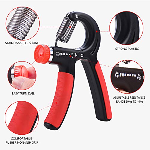 KOOLIFE Hand Grip Strengthener, Hand Workout strengthening Equipment,Grip Exercise Trainer, Hand Gripper Strengthen Exerciser with Adjustable Resistance Range 22 to 88 Lbs - Red - Thumbnail 3