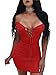 TOB Women's Sexy Bodycon Ruched Off Shoulder Lace Up Club Mini Dress Red