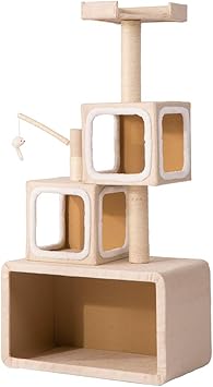 Amazon Purlove キャットタワー 猫タワー 据え置き 爪とぎボール 安定性抜群 隠れ家 ファブリック生地 ネズミおもちゃ付き 全高140cm ベージュ Purlove キャットタワー 通販