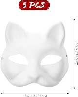 EXCEART 5pcs Paintable Cat Face Mask Pulp DIY Party Halloween Cosplay Crafting view 6