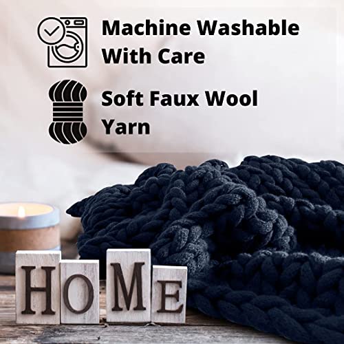Navy Throw Blanket Chunky Knit Blanket Throw. Super Thick Warm & Cosy