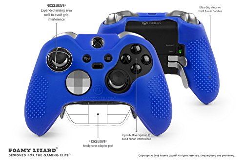 Foamy Lizard ElitePro Grip Studded Skin Set for Xbox One Elite Controller Sweat Free Silicone Skin w/Raised Anti-Slip Studs Plus Set of 8 QSX-Elite Thumb Grips (Skin + QSX-E Grips, Blue) - Thumbnail 2