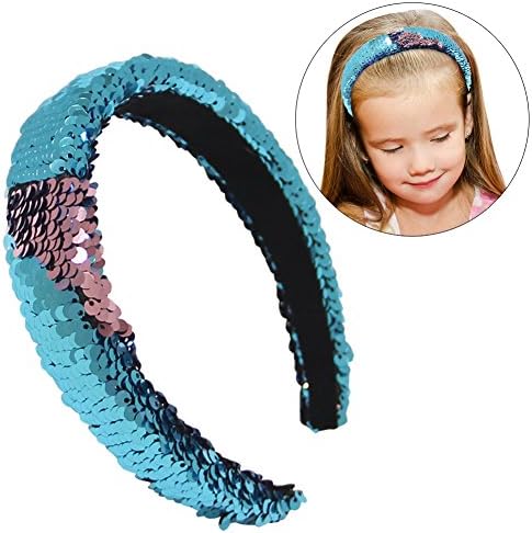 Mermaid Sequin Headband, Beinou Padded Two-color Reversible Hair Band Sparkly Fashion Headbands for Girls and Women (Blue/Pink)