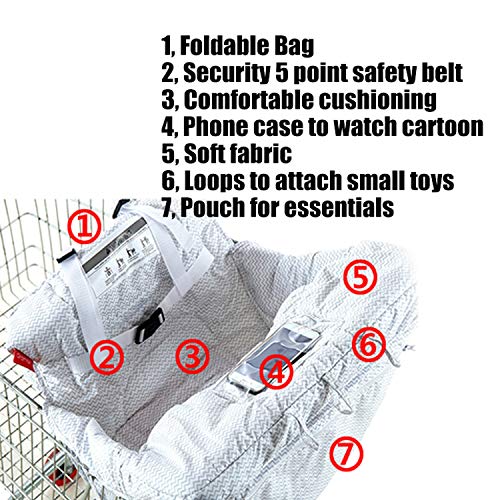 2-in-1 Shopping Cart and High Chair Cover for Baby~Padded~Fold'n Roll Style~Portable with Free Carry Bag (Gray Chevron)