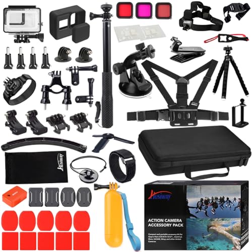 Husiway 68-in-1 Zubehör Kit für GoPro Hero 7 6 5 Schwarz GoPro7 Action Kamera Filterrahmen Wasserdichtes Gehäuse Bundle 60A