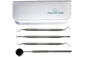 IMPRESSIVE SMILE #1 Dentist Tools Kit – A Grade Stainless Steel Dental Hygiene Set, Tarter Remover, Dental Pick, Dental Scraper, Mouth Mirror and Free Protective Case