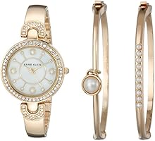Anne Klein Women's AK/1960GBST Swarovski Crystal-Accented Gold-Tone Bangle Watch and Bracelet Set