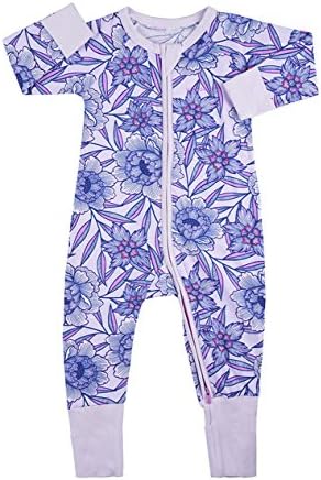 GSHOOTS Baby Long Sleeve Floral Zipper Jumpsuit Romper Autumn Clothes (80/6-12 Months, Bluish violet)