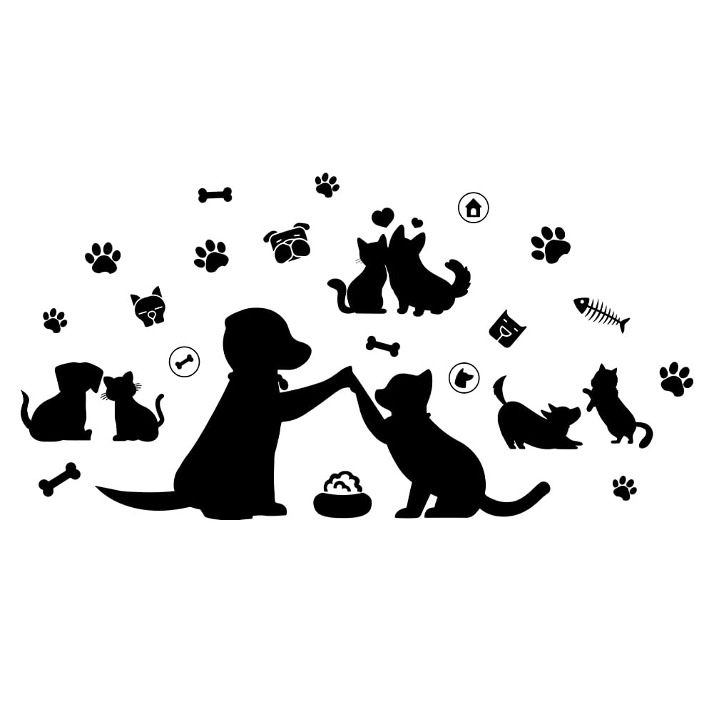 SUPERDANT Black Cat Dog Wall Sticker Paw Prints Cat Lover Wall Decals Vinyl Animal Decor for Living Room Porch Pet Lover Living Room Bedroom Nursery Kids Room Decor Home Art