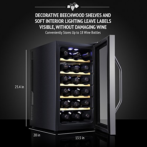 Ivation 18 Bottle Thermoelectric Wine Cooler/Chiller - Stainless Steel - Counter Top Red & White Wine Cellar w/Digital Temperature, Freestanding Refrigerator Smoked Glass Door Quiet Operation Fridge - Thumbnail 4