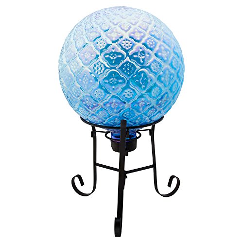 Truu Design, Embossed Gazing Ball with Metal Stand, 10 x 12 inches, Blue