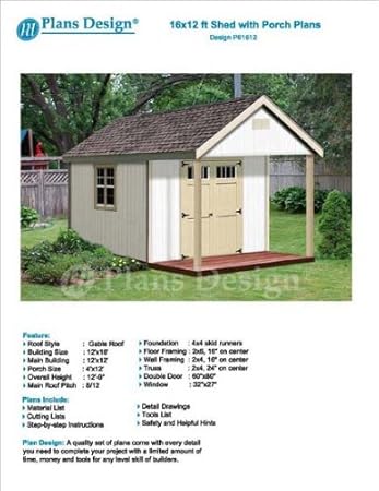 16 X 12 Cabin Loft Utility Shed With Porch Plans Plueprint