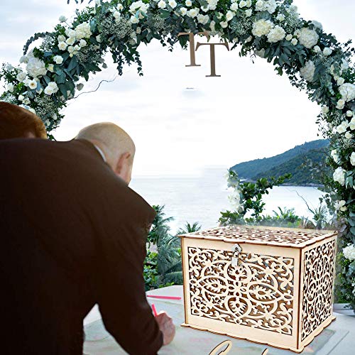 Wedding Card Box, Wooden Wedding Money Box Holder Hollow Diy Gift Box Rustic Wood Card Box With Lock And Cards Sign For Reception Weddings Baby Showers Birthdays Graduations Party Decorations - Thumbnail 4