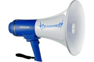 ThunderPower THUN250 800 Yard Sound Range 25 Watt Portable PA Bullhorn Megaphone Speaker with 3 Megaphone Modes, Blue