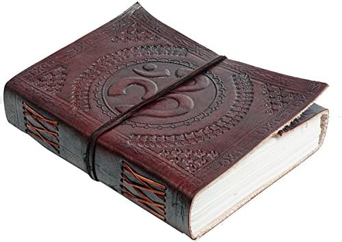 Handmade Embossed Leather Diary Journal with OM Print, Dark Camel, Perfect Christmas Gifts/Thanksgiving Gifts