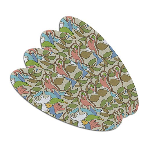 Fish Flying with Birds Pattern Double-Sided Oval Nail File Emery Board Set 4 Pack