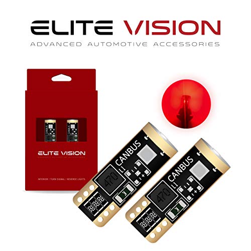 Elite Vision 194 168 T10 192 2825 W5W Titanium Series LED Non-Polarity 400LM Bright Red for Dome Map Courtesy Door License Plate Cargo Lights (Pack of 2) (Red)