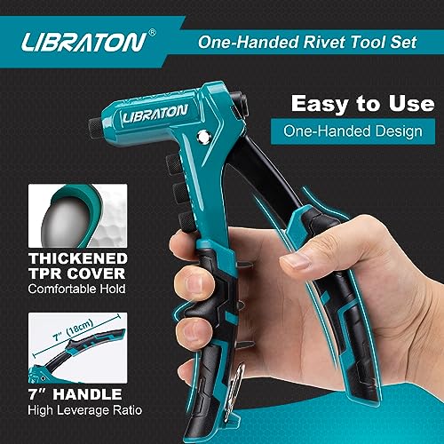 LIBRATON Professional Rivet Pliers, Manual Rivet Pliers, Blind Rivet Pliers, Pop Rivet Gun with 4 Types of HSS Drills and 200 Pieces Rivets 2.4mm 3.2mm 4.8mm