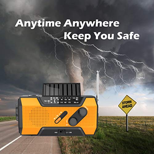 RunningSnail Solar Crank NOAA Weather Radio for Emergency with AM/FM, Flashlight, Reading Lamp and 2000mAh Power Bankï¼ˆOrangeï¼‰