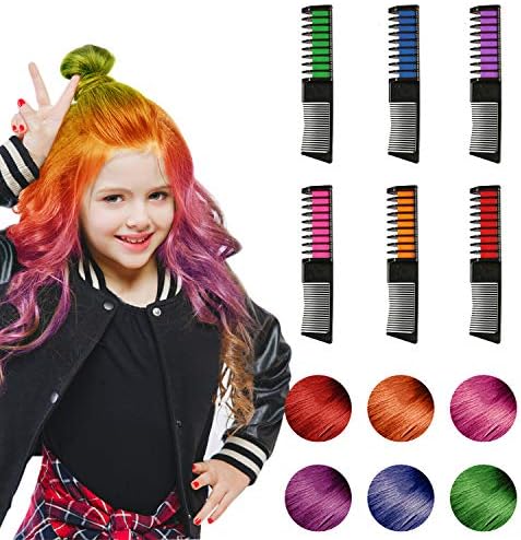 WOSTOO Hair Chalk, 6 Pcs Hair Chalk Color Comb Non-Toxic Temporary Hair Color Chalk Comb with Disposable Gloves and Shawl for Kids Hair Dyeing,Party,Christmas and Cosplay DIY