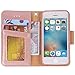 Arae Case for iPhone 5 / iPhone 5s, Premium PU Leather Wallet case [Wrist Strap] Flip Folio [Kickstand Feature] with ID&Credit Card Pockets - Rosegold