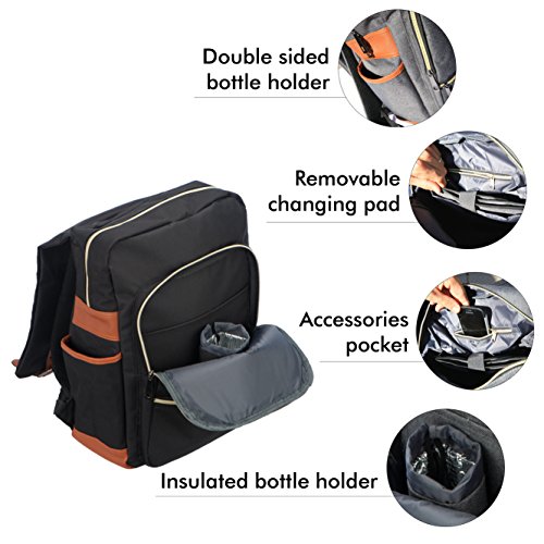 Diaper Bag Backpack with Modern Unisex Design includes Change Pad and Thermal Bottle Holder By Nora's Nursery - Thumbnail 2