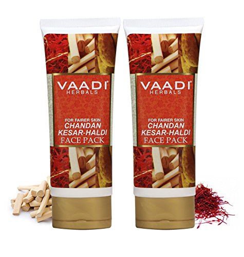 Chandan Kesar Haldi Fairness Face Pack - Herbal Face Pack - ALL Natural - Paraben Free - Sulfate Free - Suitable for Both Men and Women - Good for All Skin Types (Oily, Glowing, Dry, Normal, Combination, Sensitive) - 120gms (4.25 Ounces) - Vaadi Herb