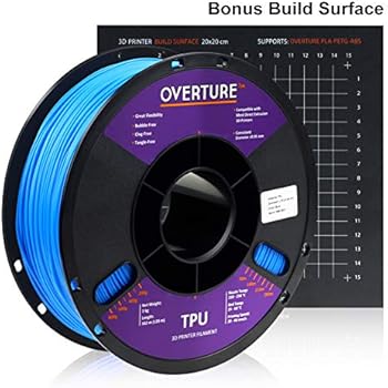 Overture TPU Filament 1.75mm Flexible TPU Roll with 200 x 200 mm 3D Printer Consumables, 1kg Spool (2.2 lbs.), Dimensional Accuracy +/- 0.05 mm, 1 Pack, Blue