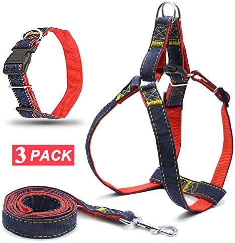 FRETOD Dog Leash Harnesses Collar Set – 3 Pack – Escape Proof No Pulling Harness Adjustable Buckle Collar Walking Leash,L