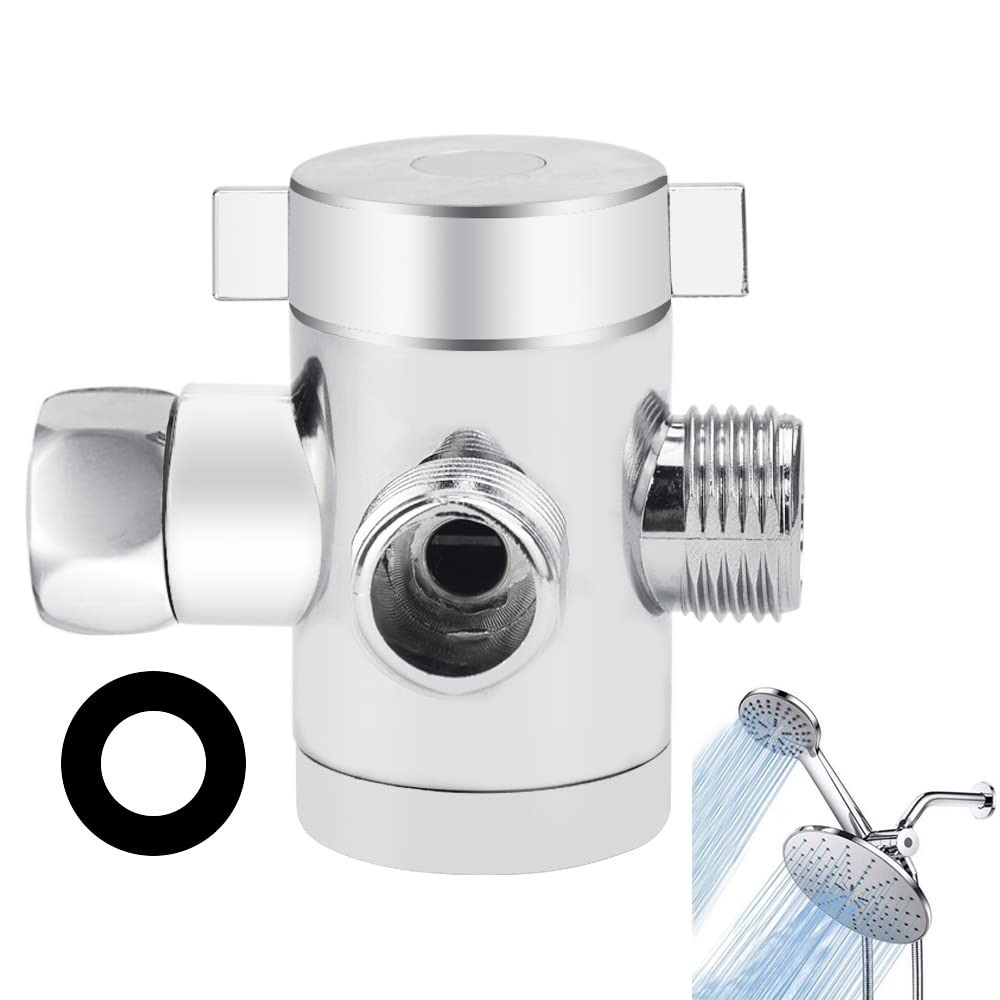 DURANTEY 3 Way Shower Head Diverter Valve T-Adapter Diverter Valve Multi-Function 3-Way Shower Diverter Valve Adjustable Shower Arm Diverter Valve for Kitchen Bathroom Hand Shower and Shower Head