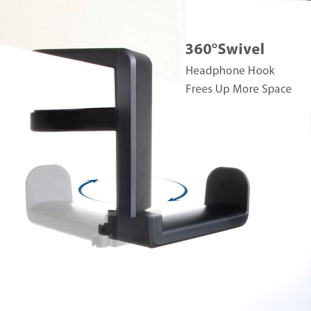 PC Gaming Headset Headphone Hook Holder Hanger Mount, Headphones Stand with Adjustable & Rotating Arm Clamp, Under Desk Design, Universal Fit, Built in Cable Clip Organizer EURPMASK: Home Audio & Theater