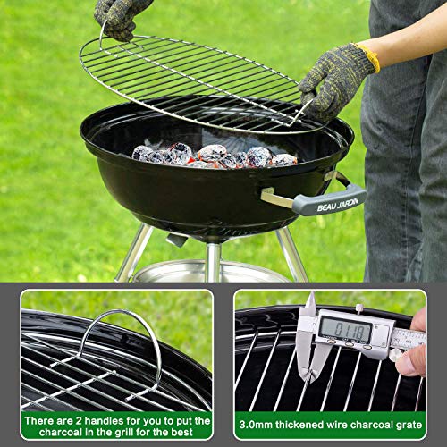 BEAU JARDIN Premium 18 Inch Charcoal Grill Kettle for Outdoor Barbecue Camping BBQ Coal Grill Cooking Tailgating Portable Heavy Duty Round with Thickened Grilling Bowl Wheels for Small Patio Backyard