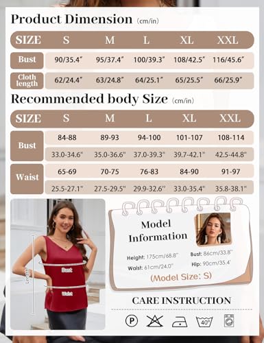 CMTOP Women's Sleeveless Shirt V Neck Satin Camisole Top Elegant Sexy Blouse Shirt Casual Cami Tank Tops