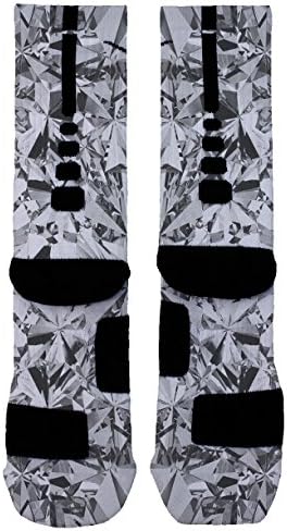 Diamonds - Custom Designed Nike Elite Socks (Medium 1.0 Elite, Black And White)