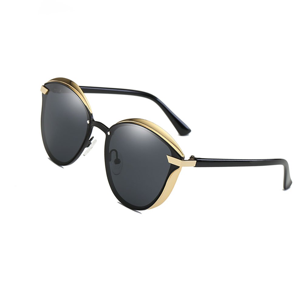 Fashion Polarized Sunglasses for Women Cat Eye Style Mirrored UV400 Protection (black)