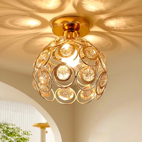 Luminária Pendente de Cristal e Ferro - Design Moderno com Luz Tricolor - Voltagem 110V-220V - Acabamento Premium para Sala, Quarto e Hall (Esférico)