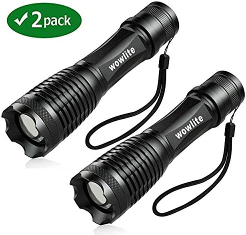 LED Torch Flashlight, Wowlite 1600 LM Ultra Bright - CREE XML T6 Pocket Torch with 5 Light Modes and Adjustable Focus for Emergency Camping Hiking (2PACK)