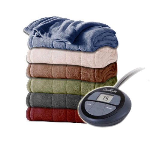 Sunbeam Channeled Velvet Plush Electric Heated Blanket Twin Acorn Washable Auto Shut Off 10 Heat
