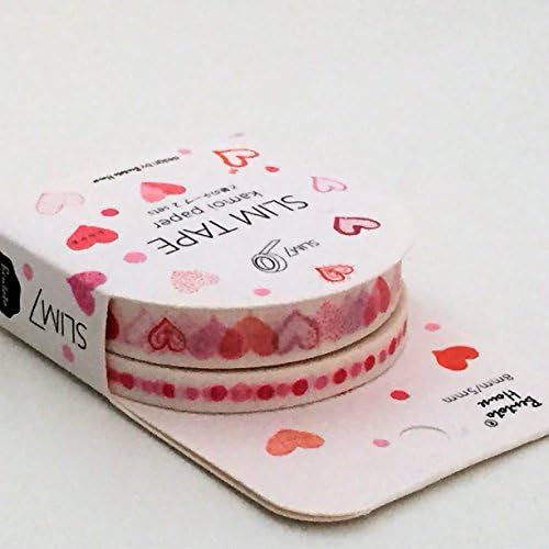 Skinny Washi Tape Set - 2 Rolls 8mm Hearts 5mm Dots - Bullet Journal Planner
