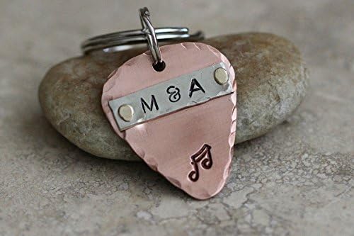 Rustic copper guitar pick with silver name bar hand stamped, not engraved,