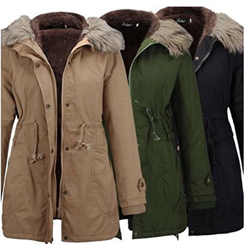 Bokeley Womens Parka Jacket Hooded Winter Coats Faux Fur Coat Outdoor (L, Black) - Thumbnail 4