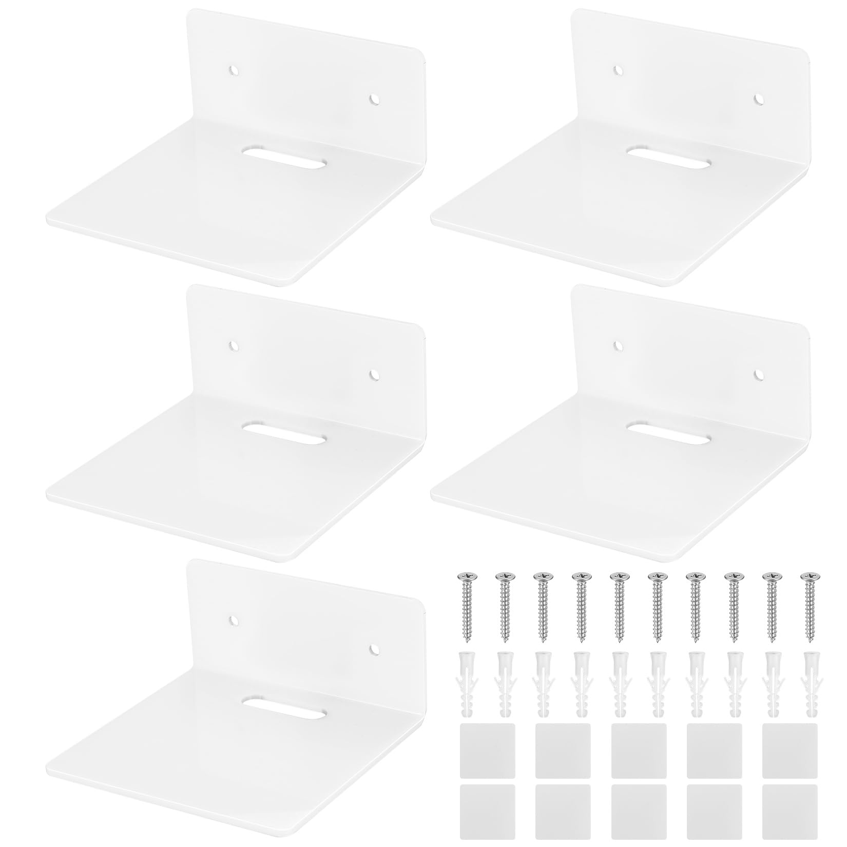 jiuxlaan 5 Pcs White Acrylic Floating Wall Shelves, Small Floating Shelves for Wall Shelf Acrylic Display Ledges, Small Corner Shelf for Bedroom Bathroom Book Speaker Hanging Shelves - White