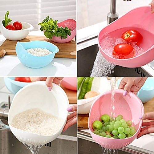 Zalak Large Kitchen Colander Rice Washer Bowl Drainer with Side and Handle in 9.84in X 7.48in X 5in Color Assorted